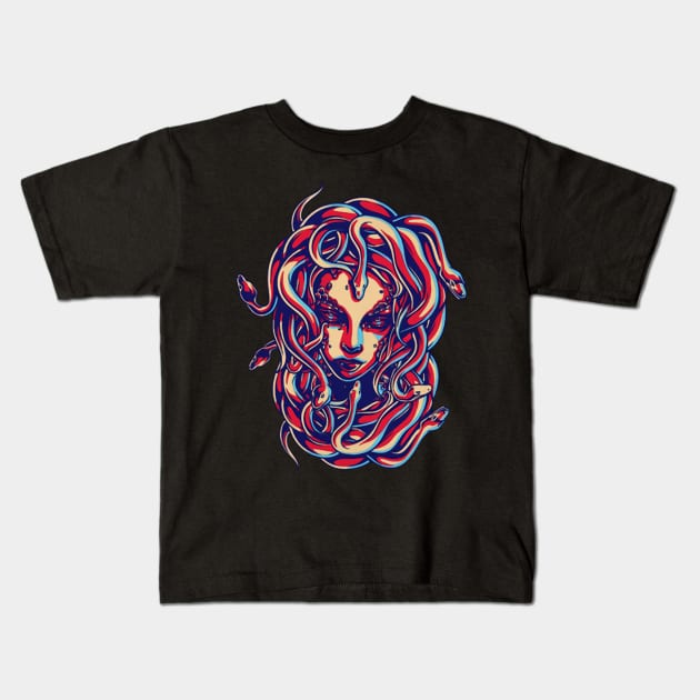 Medusa, King of Snake Kids T-Shirt by asokabudaya